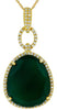 .30CT DIAMOND & AAA GREEN AGATE 14KT YELLOW GOLD OVAL HALO FUN FLOATING PENDANT