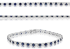 5.50CT DIAMOND & AAA SAPPHIRE 14KT WHITE GOLD 3D ROUND ETERNITY TENNIS BRACELET