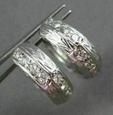 ANTIQUE WIDE .35CT DIAMOND 18KT WHITE GOLD FILIGREE HUGGIE EARRINGS #11988