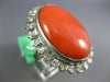 ANTIQUE EXTRA LARGE 1.0CT OLD MINE DIAMOND & AAA CORAL 14KT WHITE GOLD FUN RING