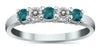 .50CT WHITE & BLUE DIAMOND 14KT WHITE GOLD 3D 5 STONE WEDDING ANNIVERSARY RING