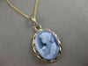 ESTATE 14K YELLOW GOLD BLUE AGATE GIRL WITH PEARLS CAMEO PENDANT + CHAIN #21501