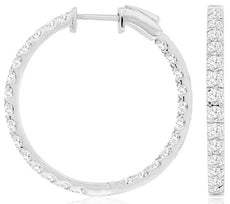 ESTATE 3.0CT DIAMOND 14KT WHITE GOLD 3D CLASSIC INSIDE OUT HOOP HANGING EARRINGS