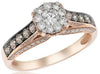 1.05CT WHITE & CHOCOLATE FANCY DIAMOND 14K ROSE GOLD FLOWER HALO ENGAGEMENT RING