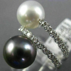 WIDE .6CT DIAMOND & AAA SOUTH SEA TAHITIAN PEARL 18K WHITE GOLD CRISS CROSS RING
