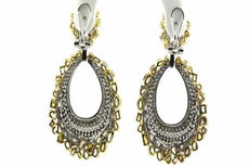 EXTRA LARGE 14.62CT MULTI COLOR DIAMOND 18KT TWO TONE GOLD TEAR DROP EARRINGS