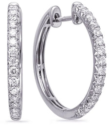 ESTATE .59CT DIAMOND 14KT WHITE GOLD CLASSIC HUGGIE HOOP HANGING EARRINGS
