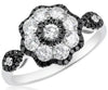 ESTATE 1.14CT WHITE & BLACK DIAMOND 14KT WHITE GOLD 3D FLOWER FUN RING