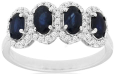 1.47CT DIAMOND & AAA SAPPHIRE 14KT WHITE GOLD 3D OVAL & ROUND 4 STONE HALO RING