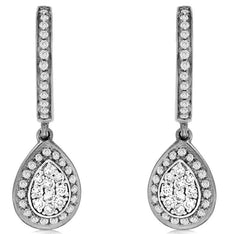 .44CT DIAMOND 14K WHITE GOLD 3D CLASSIC ROUND CLUSTER TEAR DROP HANGING EARRINGS