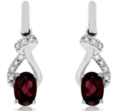 1.30CT DIAMOND & AAA RHODOLITE 14KT WHITE GOLD 3D OVAL & ROUND HANGING EARRINGS