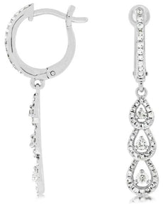 .61CT DIAMOND 14K WHITE GOLD ROUND GRADUATING JOURNEY TEAR DROP HANGING EARRINGS