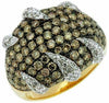ESTATE 2.97CT WHITE & MOCHA DIAMOND 14KT YELLOW GOLD 3D MULTI ROW FLAME FUN RING