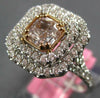 LARGE GIA 1.82CT WHITE & PINK DIAMOND 18K WHITE & ROSE GOLD HALO ENGAGEMENT RING