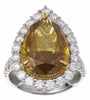 LARGE 11.76CT WHITE & DEEP BROWNISH YELLOW DIAMOND 18KT 2 TONE GOLD CLASSIC RING