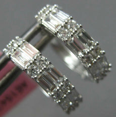 .65CT DIAMOND 14KT WHITE GOLD 3D ROUND & BAGUETTE 2 ROW HUGGIE HANGING EARRINGS