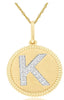 .08CT DIAMOND 14K 2 TONE GOLD K INITIAL ROUND MATTE & SHINY FUN FLOATING PENDANT