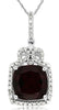 LARGE 2.85CT DIAMOND & AAA RHODOLITE 14KT WHITE GOLD CUSHION HALO FLORAL PENDANT