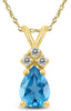 1.18CT DIAMOND & AAA BLUE TOPAZ 14KT YELLOW GOLD 3D PEAR SHAPE & ROUND PENDANT