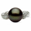 ESTATE .26CT DIAMOND & AAA TAHITIAN PEARL 14K WHITE GOLD 3D ROUND WAVE PAVE RING