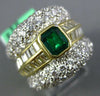 LARGE 4.10CT DIAMOND & AAA EMERALD 18KT 2 TONE GOLD 3D BAGUETTE ENGAGEMENT RING