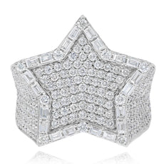 ESTATE EXTRA LARGE 5.11CT DIAMOND 14KT WHITE GOLD ROUND & BAGUETTE STAR FUN RING