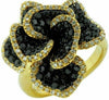 ESTATE LARGE 2.47CT WHITE & BLACK DIAMOND 14KT YELLOW GOLD FLOWER FUN LOVE RING
