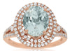 LARGE 2.49CT DIAMOND & AAA AQUAMARINE 14KT ROSE GOLD OVAL & ROUND ENAGEMENT RING