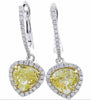 2.38CT WHITE & FANCY YELLOW DIAMOND 18KT 2 TONE GOLD TEAR DROP HANGING EARRINGS