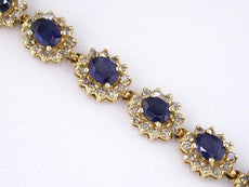 10.45CT DIAMOND & AAA SAPPHIRE 14KT YELLOW GOLD 3D OVAL & ROUND TENNIS BRACELET