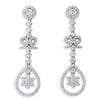 ESTATE LONG 1.56CT DIAMOND 14KT WHITE GOLD FLOWER TEAR DROP BOW HANGING EARRINGS