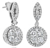 ESTATE 1.18CT DIAMOND 18KT WHITE GOLD ROUND CLUSTER FLORAL FUN HANGING EARRINGS