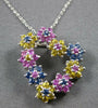 ESTATE 1.23CT AAA MULTI COLOR SAPPHIRE 14KT WHITE GOLD 3D HEART FLOATING PENDANT