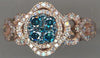 ESTATE .94CT WHITE & BLUE DIAMOND 14KT ROSE GOLD CLUSTER FLOWER LOVE KNOT RING