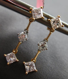 .85CT WHITE & PINK DIAMOND 18KT ROSE GOLD 3D ROUND & PRINCESS HANGING EARRINGS