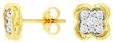 ESTATE .37CT DIAMOND 14KT YELLOW GOLD CLUSTER BEZEL FLOWER SQUARE STUD EARRINGS