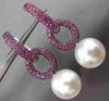 LARGE 2.75CT AAA PINK SAPPHIRE & SOUTH SEA PEARL 18K WHITE GOLD HANGING EARRINGS