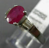 ESTATE .70CT DIAMOND & AAA RUBY 14KT WHITE GOLD 3D OVAL BAGUETTE ENGAGEMENT RING