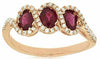 1.04CT DIAMOND & AAA RUBY 14KT ROSE GOLD OVAL & ROUND THREE STONE INFINITY RING