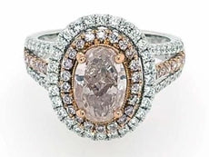 LARGE 2.68CT WHITE & PINK DIAMOND 18KT WHITE ROSE GOLD OVAL HALO ENGAGEMENT RING