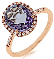 3.21CT DIAMOND & AAA AMETHYST 14KT ROSE GOLD OVAL & ROUND CLASSIC HALO FUN RING