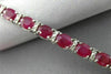 ESTATE WIDE 12.22CT DIAMOND & RUBY 18K WHITE GOLD CLASSIC OVAL TENNIS BRACELET
