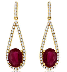 ESTATE 2.15CT DIAMOND & AAA RUBY 14K YELLOW GOLD OVAL & ROUND ELONGATED EARRINGS