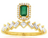 ESTATE .63CT DIAMOND & AAA EMERALD 14KT YELLOW GOLD 3D SQUARE HALO CROWN RING