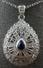 ESTATE LARGE 1.32CT DIAMOND & AAA SAPPHIRE 14KT WHITE GOLD 3D TEAR DROP PENDANT