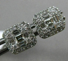 ESTATE .60CT ROUND & EMERALD DIAMOND 18K WHITE GOLD 3D SQUARE HALO STUD EARRINGS