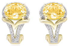 2.63CT DIAMOND & AAA CITRINE 14KT YELLOW GOLD OVAL & ROUND V SHAPE FUN EARRINGS