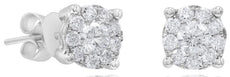 ESTATE .37CT DIAMOND 14KT WHITE GOLD 3D ROUND CLASSIC HALO FLOWER STUD EARRINGS
