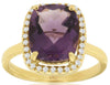 LARGE 3.93CT DIAMOND & AAA AMETHYST 14KT YELLOW GOLD CUSHION & ROUND SQUARE RING