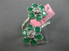 ESTATE EXTRA LARGE 2.29CT DIAMOND & AAA EMERALD 18KT WHITE GOLD FLOWER LOVE RING